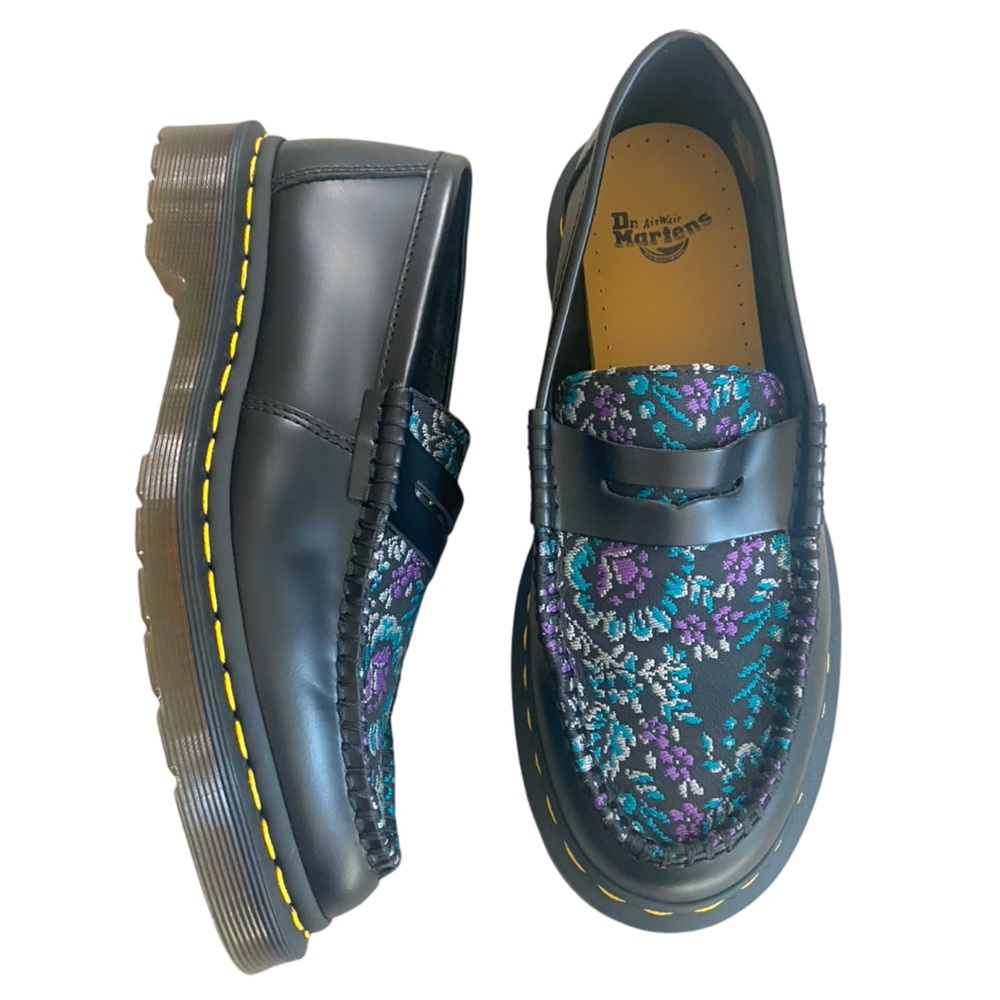 DR. MARTENS PENTON FLORAL JACQUARD LEATHER PENNY LOAFERS Sz 7 US L